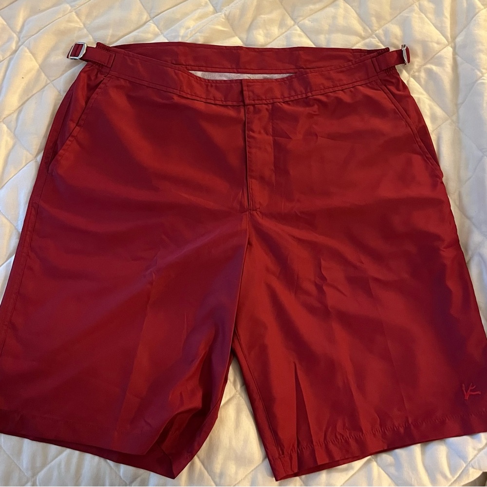 NWT Isaia Red Swim Shorts Trunks with silver side fasteners